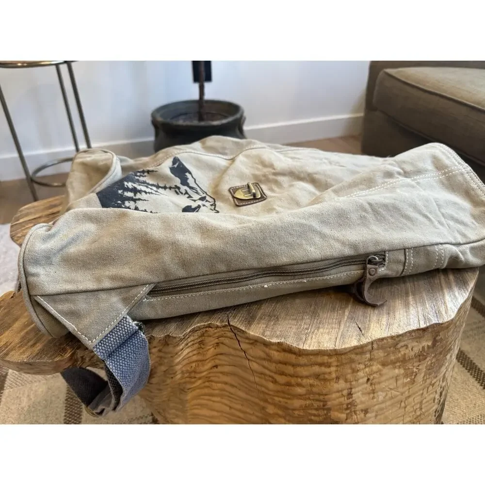 Handmade Canvas Roll top Backpack Leather Alaska Mountains Takenya Rosetta Brown